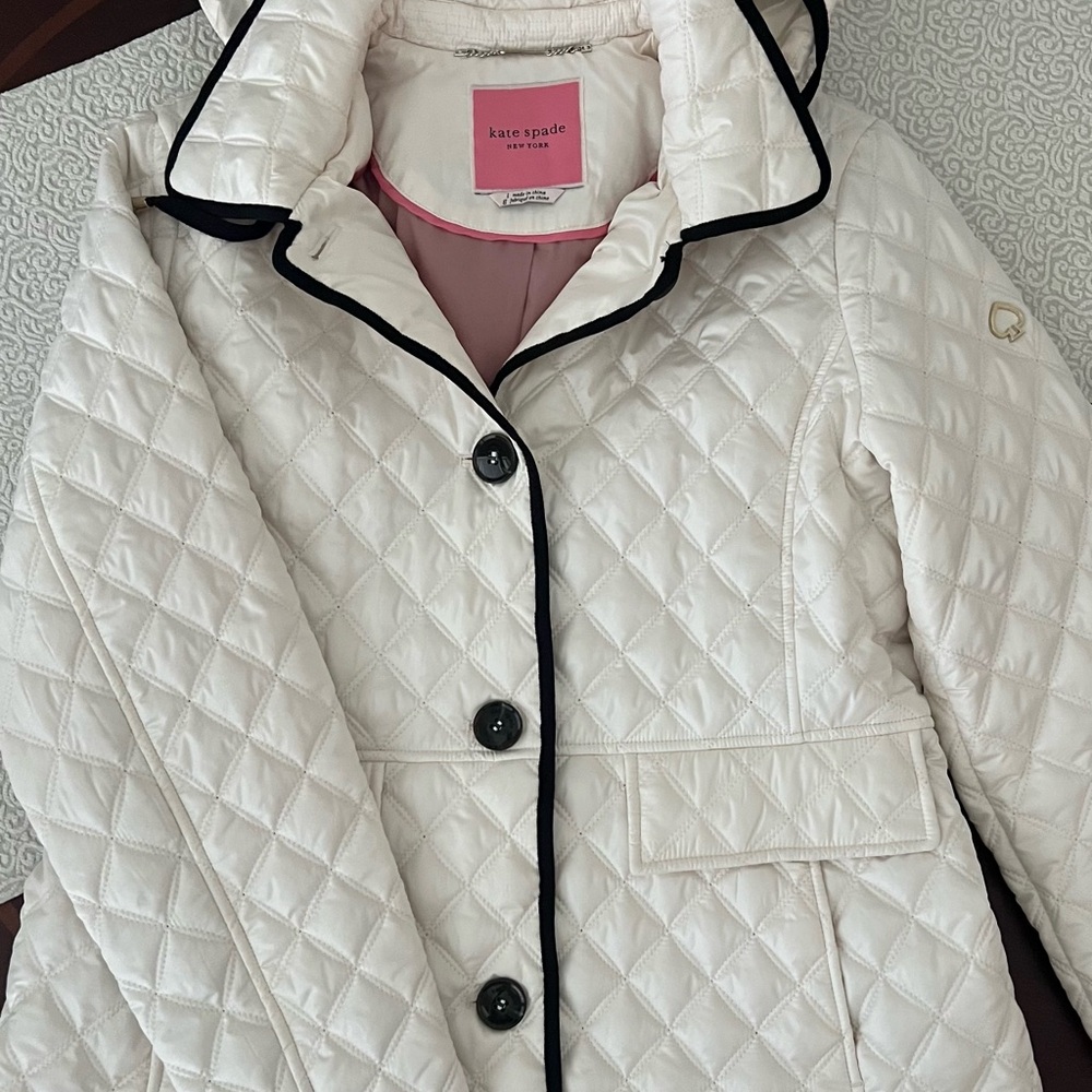 Kate Spade New York Quilted Jacket Women's Large White with Hood Quiet Luxury - Picture 4 of 13